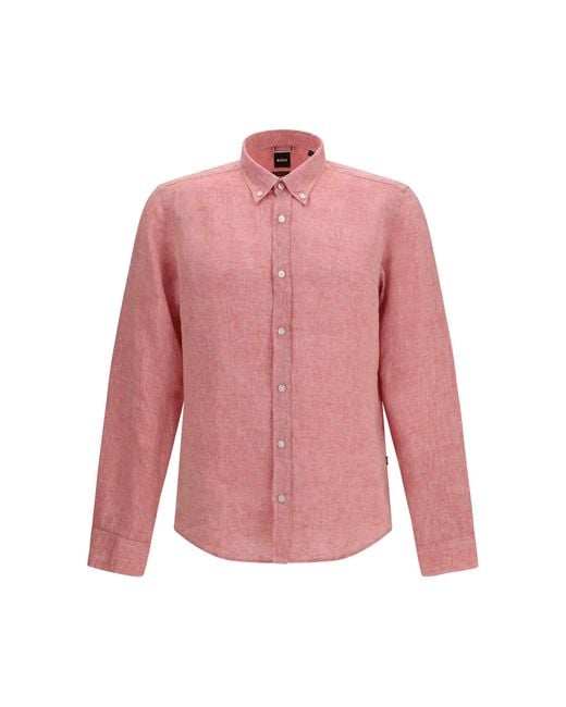 Boss Pink Shirt Regular-Fit Linen for men