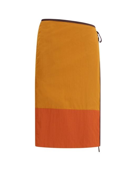 Saint Laurent Orange Tie-Detail Colour-Block Skirt