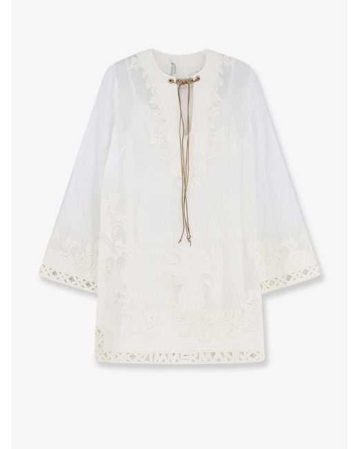 Zimmermann White Indra Ramie Long Dress With All-Over Embroidery