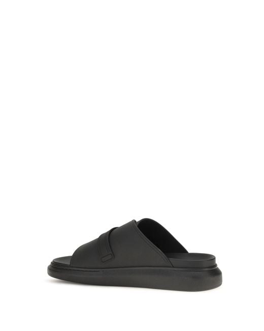 McQueen Black Sandals Buckle Slide Leather for men
