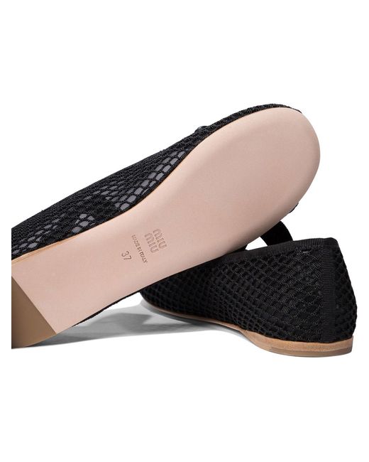 Miu Miu Black Mesh Fabric Ballet Flat
