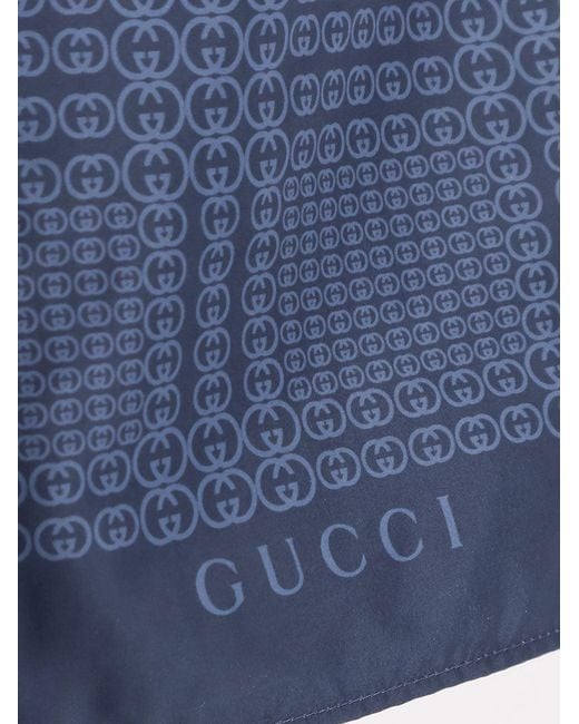 Gucci Blue Nylon Swim Trunks With All-Over Incrocio Print for men