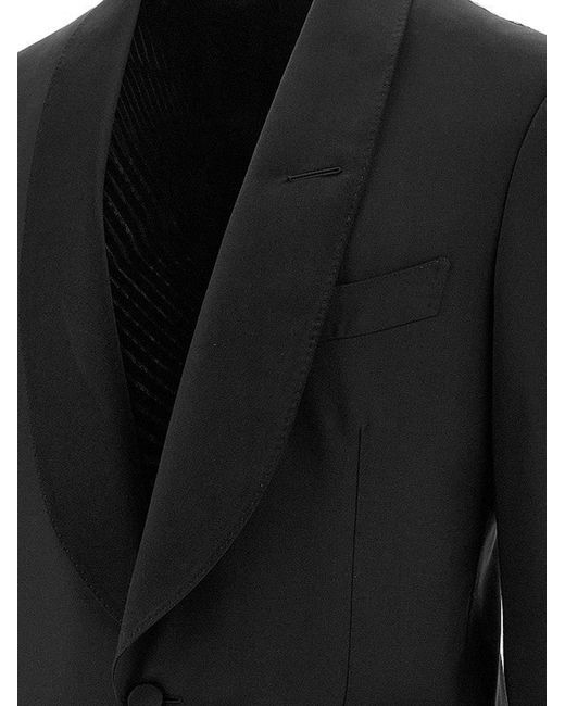 Tom Ford Black Stretch Virgin Wool Tuxedo With Satin Profiles for men