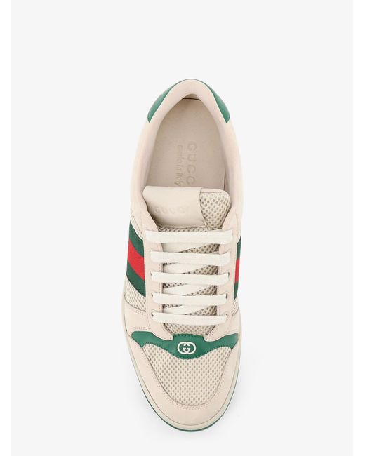 Gucci White Screener Mesh And Leather Sneakers With Nastro Web On The Side for men