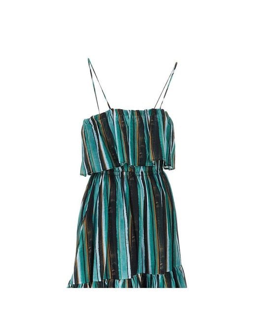 Pinko Green Striped Print Muslin Maxi Dress