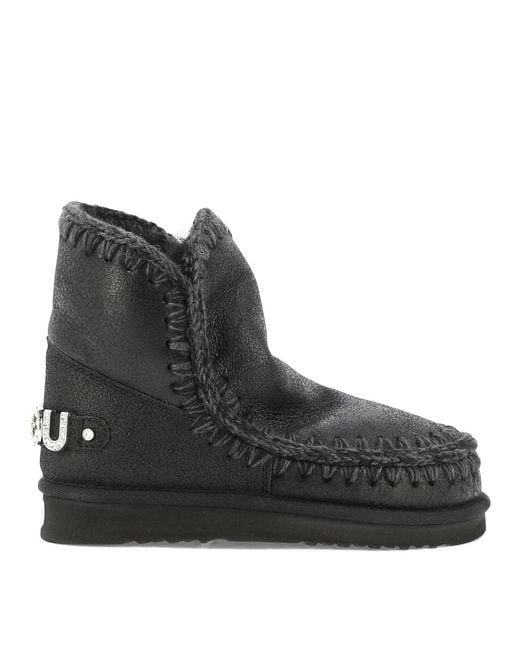 Mou Black "Eskimo 18 With Rhinestones Logo" Ankle Boots