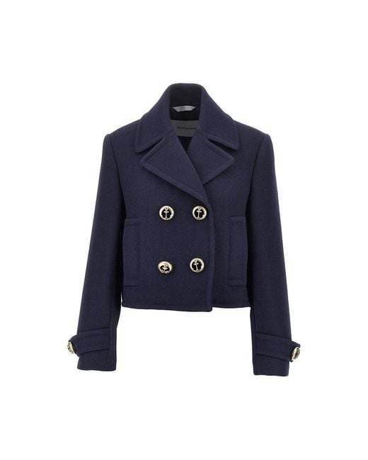Balenciaga Blue Textured Wool Cropped Jacket