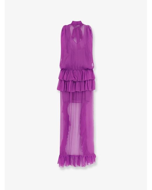 ACTUALEE Purple Dress Asymmetric Voile