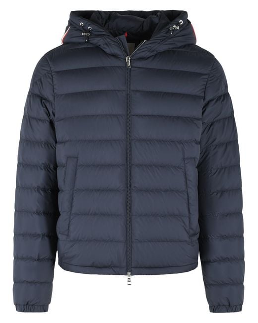 Moncler Blue Polyester Short 'Vermeille' Hooded Down Jacket for men