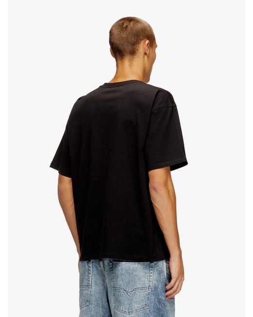 DIESEL Black Cotton T-Shirt With Embroidered Logo On The Front for men