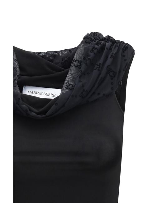 MARINE SERRE Black Off Shoulder Draped Top