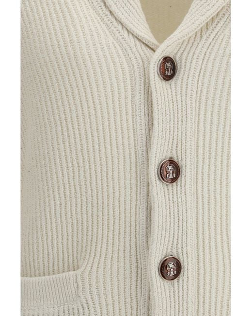 Brunello Cucinelli White Ribbed Cardigan for men