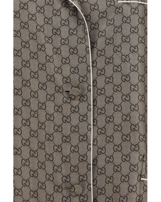 Gucci Gray Printed Silk Twill Shirt