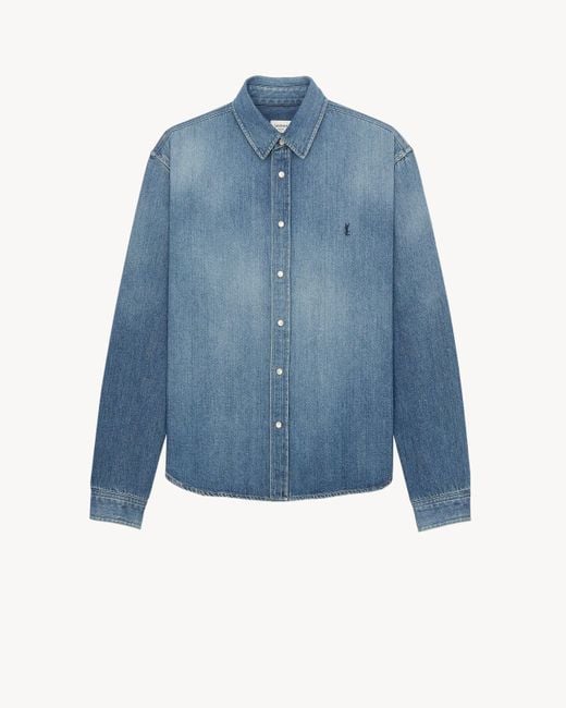 Saint Laurent Blue Denim Shirt With Logo