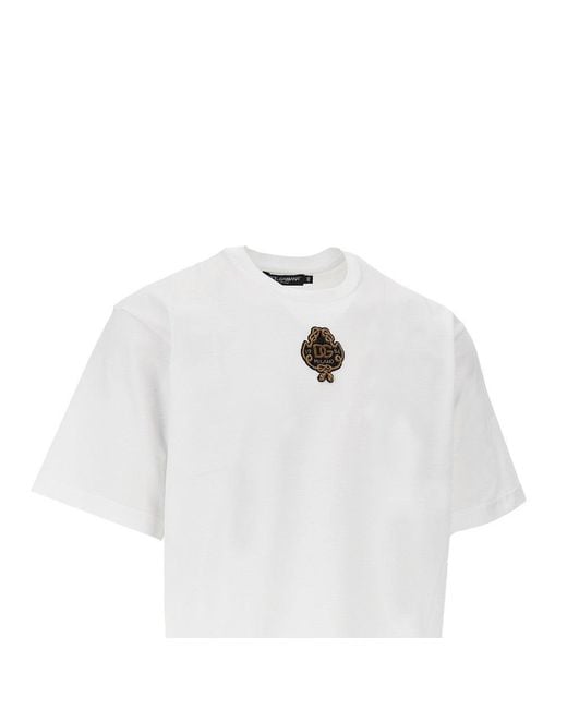 Dolce & Gabbana White Dolce&Gabbana Embroidered Patch Boxy T-Shirt for men