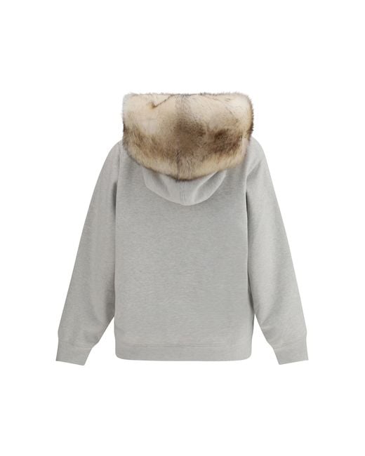 Prada Gray Hoodie Features A Hood Lined