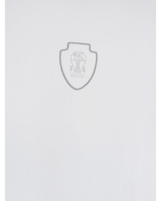 Brunello Cucinelli White Technical Fabric Polo Shirt With Embroidered Logo On The Front for men