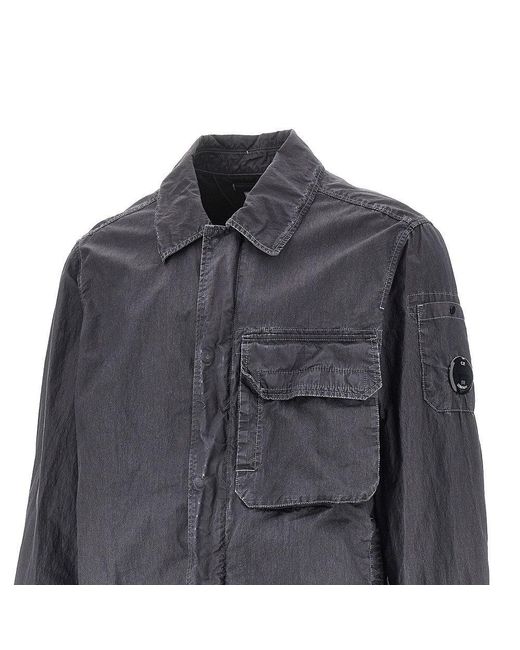 C P Company Gray 50 Fili Wax Fabric Overshirt for men