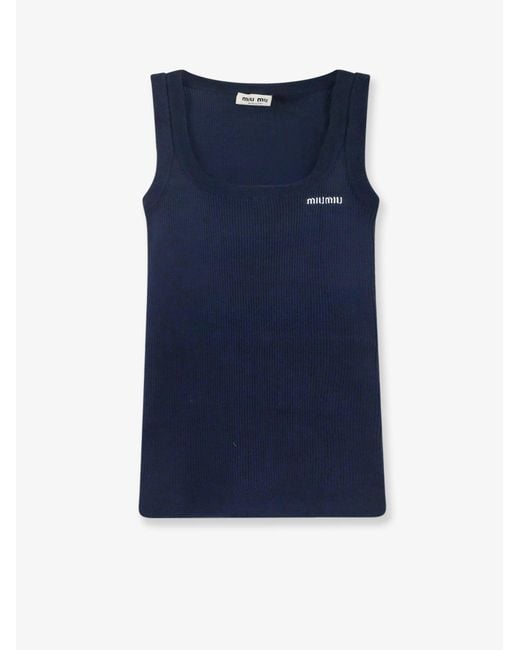Miu Miu Blue Ribbed Cotton Tank Top