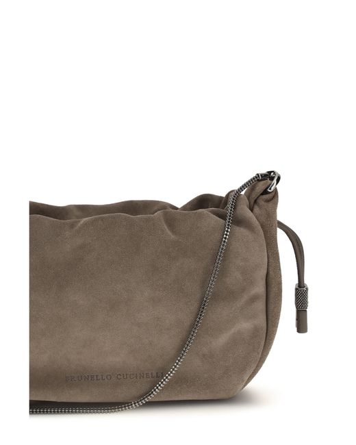 Brunello Cucinelli Gray Suede Shoulder Bag