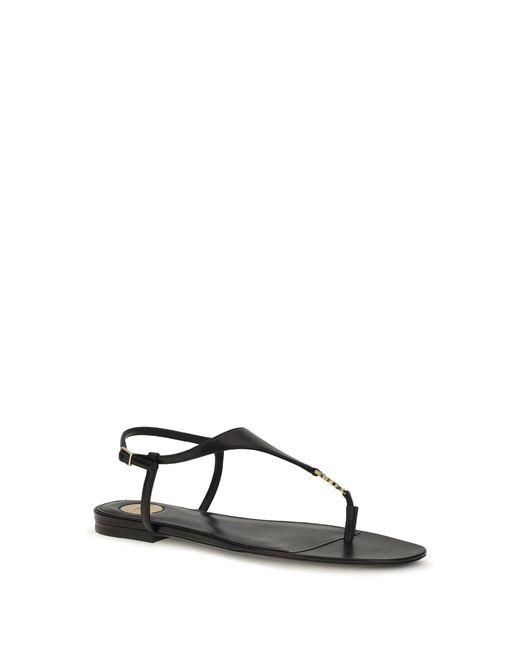 Saint Laurent Black Cassandre Leather Sandals