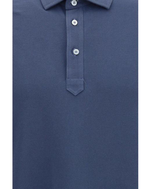 Brunello Cucinelli Blue Short-Sleeve Cotton Polo Shirt for men