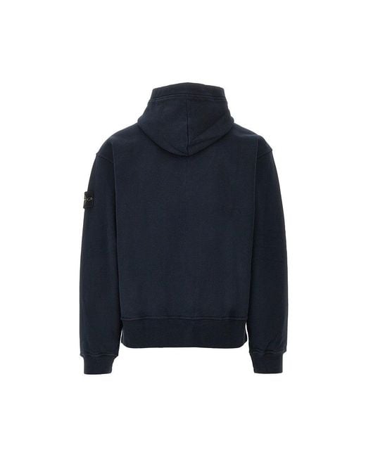 Stone Island Blue Cotton French Terry Hoodie for men