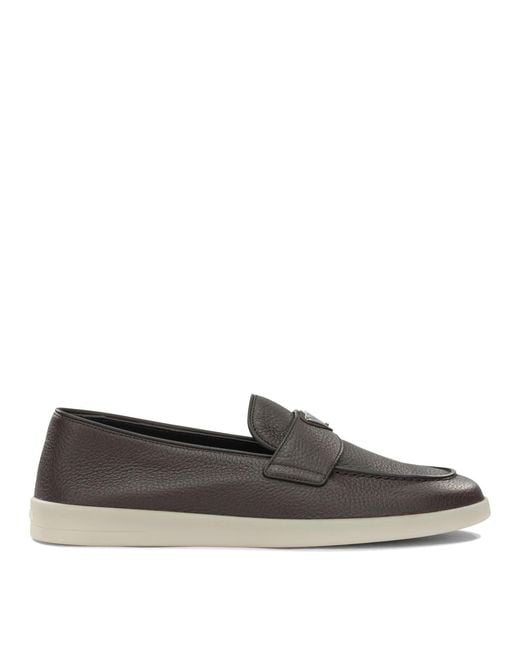 Prada Gray Leather Loafers for men