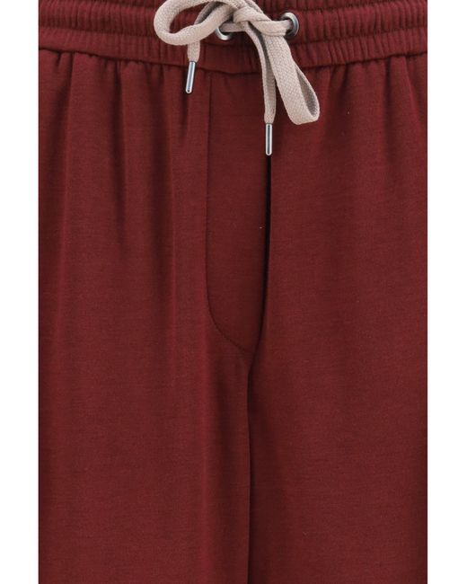 Brunello Cucinelli Red Track Pants Cotton-Silk