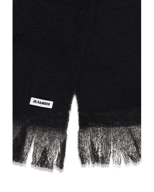 Jil Sander Black Wool Scarf With Logo