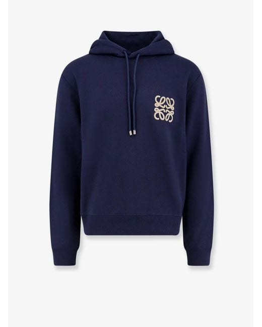 Loewe Blue Cotton Sweatshirt With Anagram Logo Embroidery On The Front for men