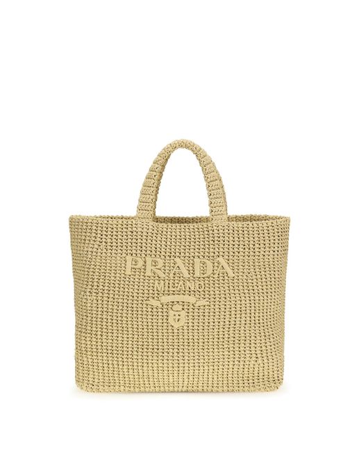 Prada Metallic Raffia Tote Bag