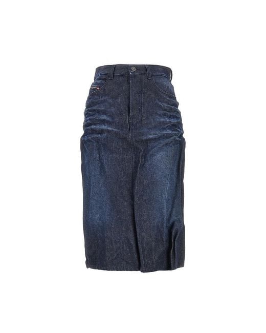 DIESEL Blue Creased Denim Midi Skirt