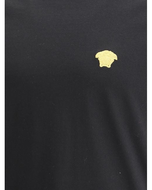 Versace Black T-Shirt With Iconic Logo Embroidered On The Chest for men