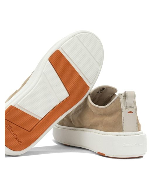 Santoni Brown Low Suede Sneakers