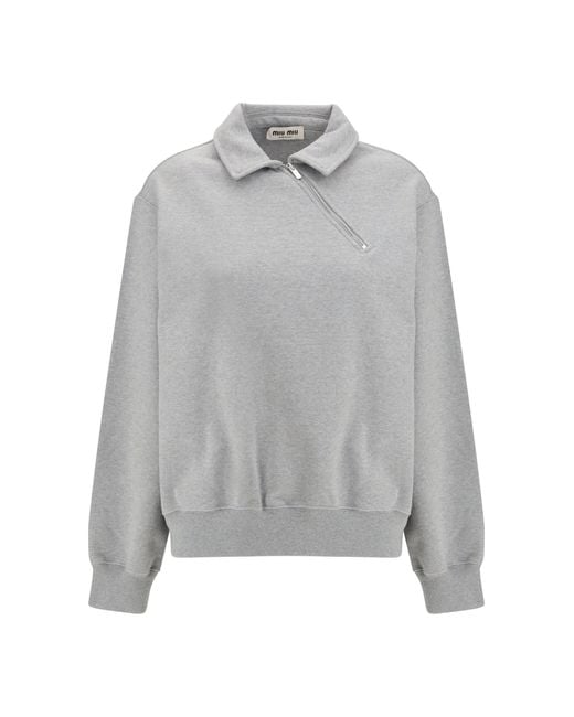 Miu Miu Gray Sweatshirt With Oblique Zip Closure
