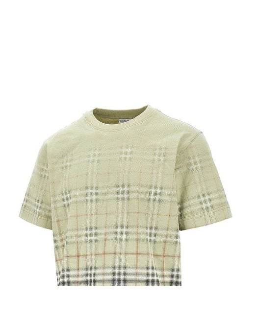 Burberry Green Cotton T-Shirt With Faded Check Motif for men