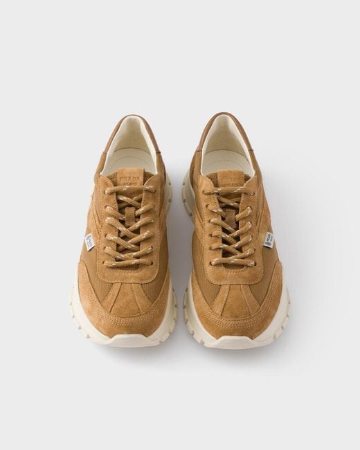 Prada White Suede And Mesh Sneakers