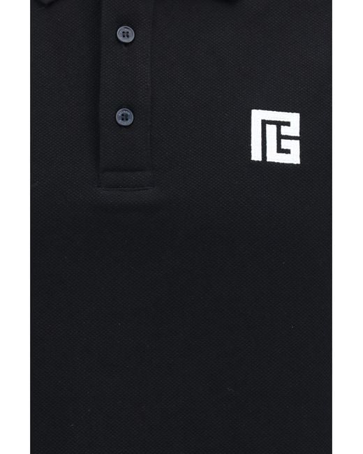Balmain Black Polo Shirt Pb Embroidered for men