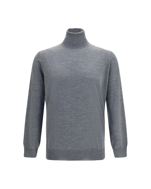Brunello Cucinelli Gray Wool Turtleneck Sweater for men