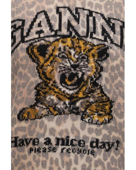 Ganni White Sweater Tiger-Print