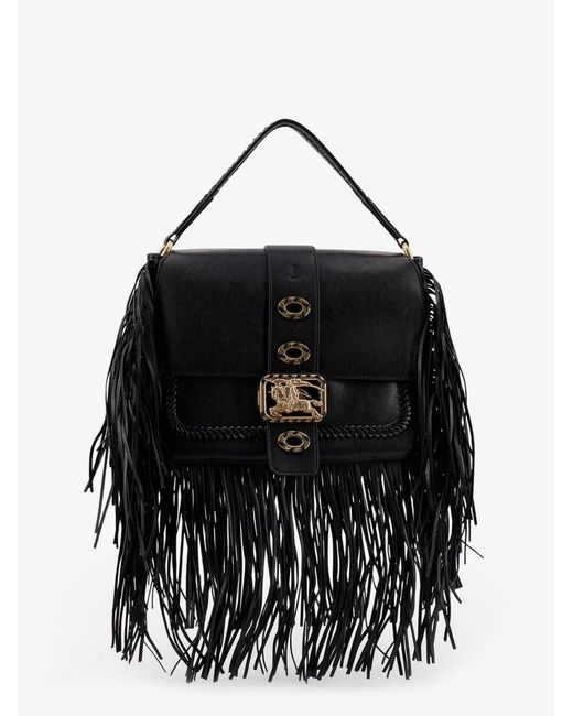Burberry Black Rider Leather Shoulder Bag With Fringed Edges