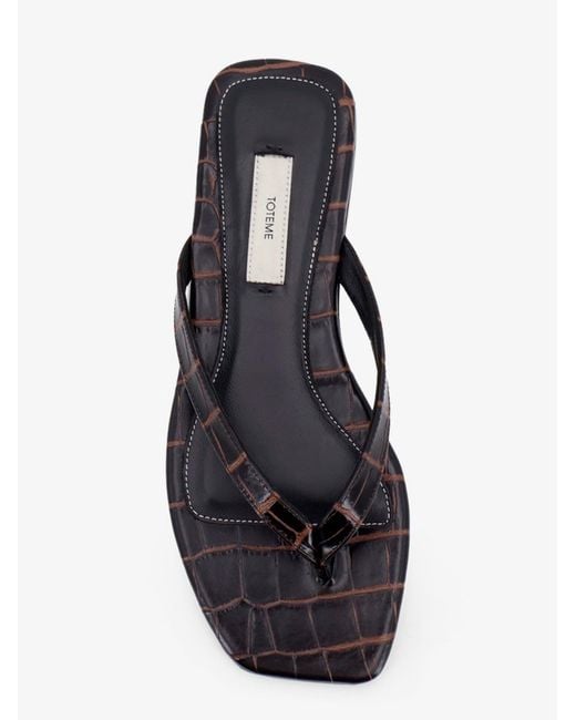 Totême Black Croco-Embossed Leather Sandals