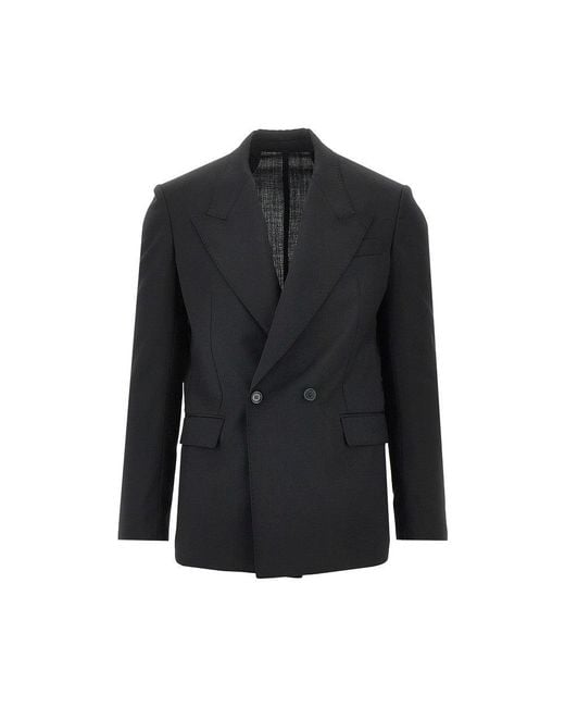 MARSĒM Black Stretch Wool-Blend Double-Breasted Jacket for men