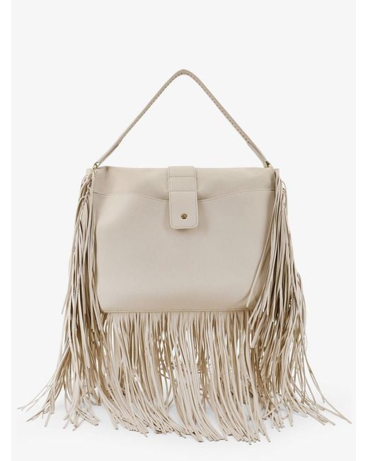 Burberry Natural Rider Leather Handbag With Metal Equestrian Knit Logo