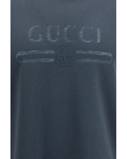 Gucci Blue Cotton Jersey Devoré T-Shirt Charcoal for men