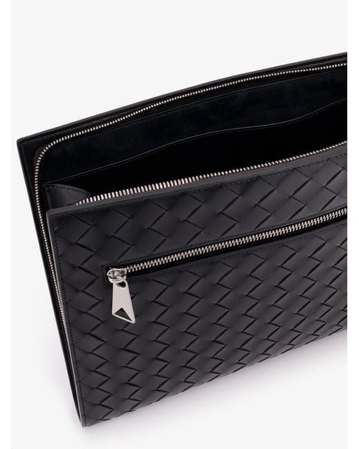 Bottega Veneta Black Avenue Leather Document Case With Intrecciato Motif for men