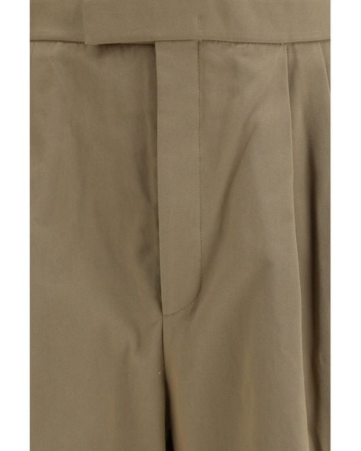 Thom Browne Green Cotton Gabardine Pants With Double Pleats for men