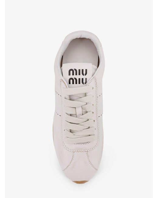 Miu Miu White Plume Leather Sneakers
