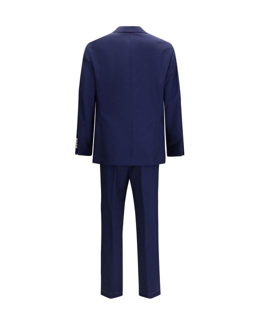 Brunello Cucinelli Blue Single-Breasted Suit With Peak Lapels for men